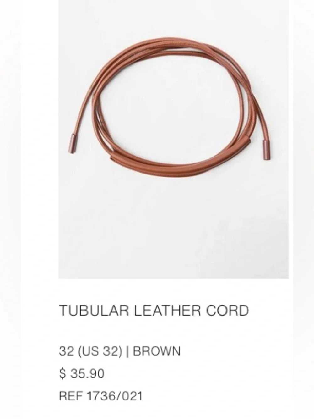 Zara TUBULAR LEATHER CORD  (US 32) BROWN - Picture 4 of 5